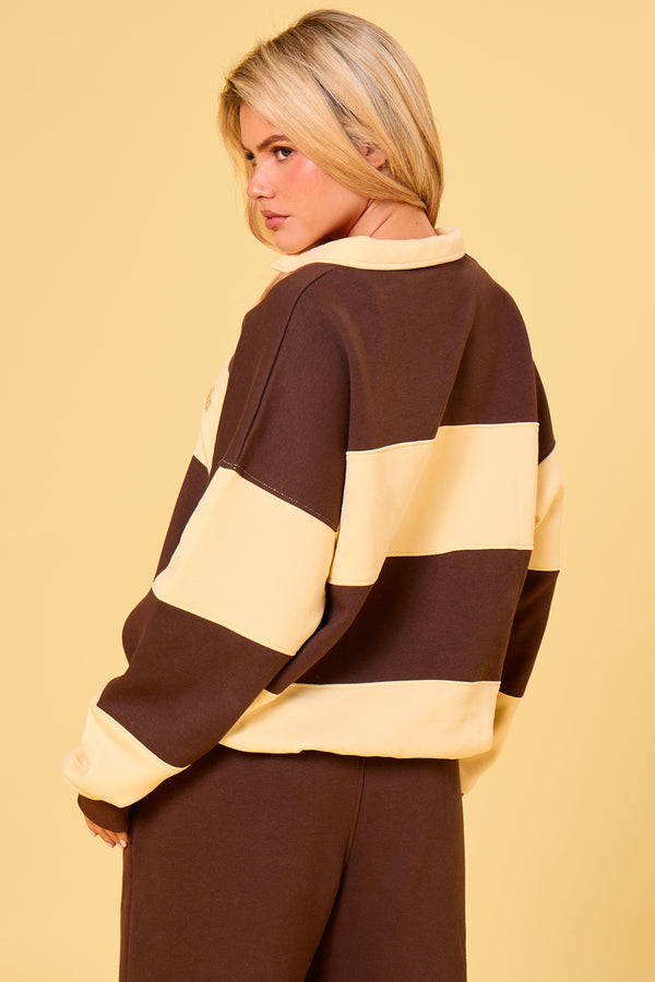 Kaiia Striped Oversized Rugby Sweatshirt Butter Yellow & Brown