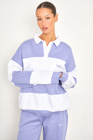 Kaiia Striped Oversized Rugby Sweatshirt Periwinkle Blue & Light Grey Marl