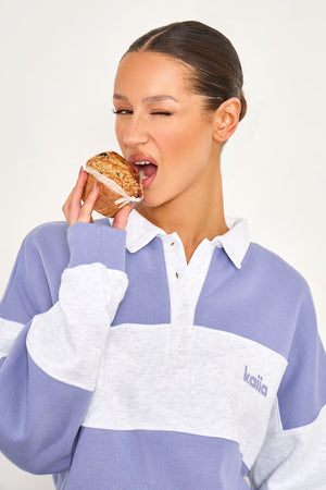 Kaiia Striped Oversized Rugby Sweatshirt Periwinkle Blue & Light Grey Marl