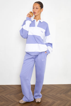 Kaiia Striped Oversized Rugby Sweatshirt Periwinkle Blue & Light Grey Marl