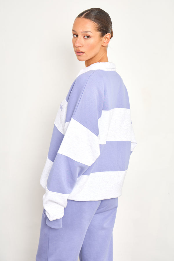 Kaiia Striped Oversized Rugby Sweatshirt Periwinkle Blue & Light Grey Marl