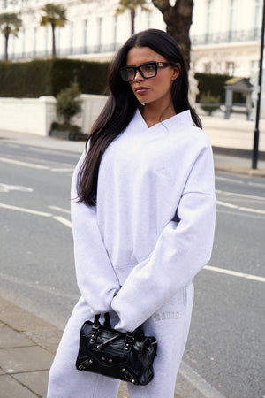 Kaiia V Neck Oversized Sweatshirt Light Grey Marl