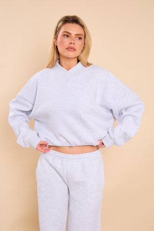 Kaiia V Neck Oversized Sweatshirt Light Grey Marl