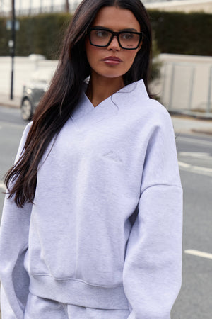 Kaiia V Neck Oversized Sweatshirt Light Grey Marl