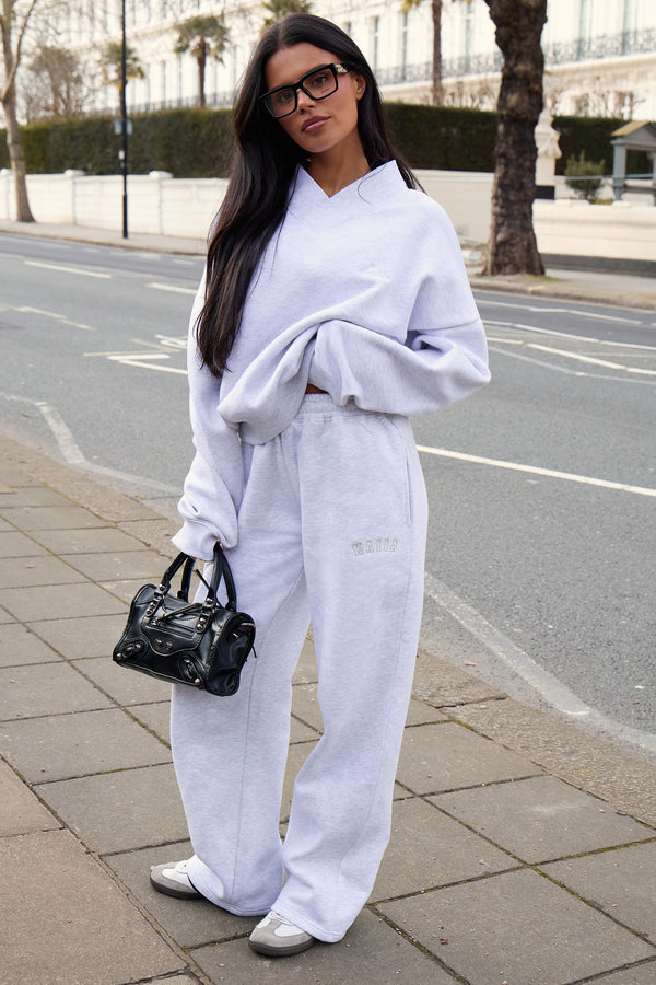 Kaiia V Neck Oversized Sweatshirt Light Grey Marl