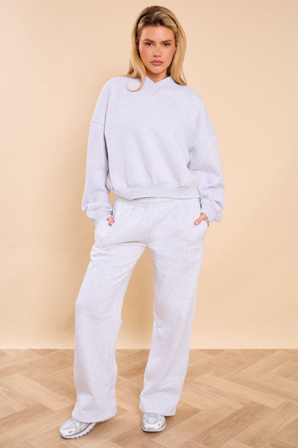 Kaiia V Neck Oversized Sweatshirt Light Grey Marl