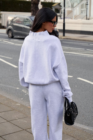 Kaiia V Neck Oversized Sweatshirt Light Grey Marl