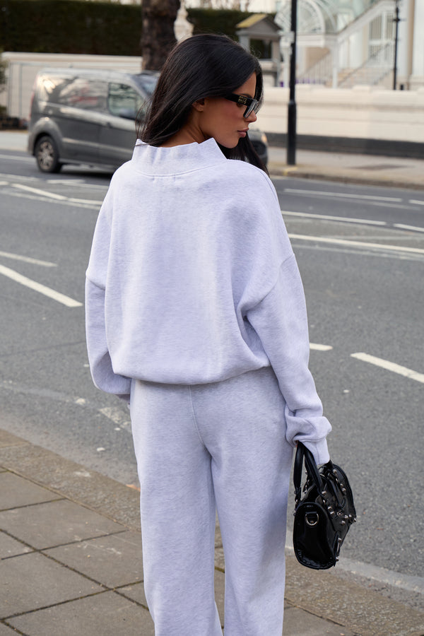 Kaiia V Neck Oversized Sweatshirt Light Grey Marl