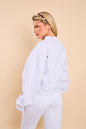 Kaiia V Neck Oversized Sweatshirt Light Grey Marl