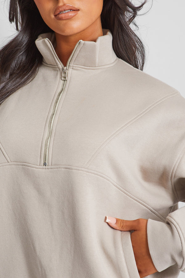 Half Zip Oversized Sweatshirt Stone