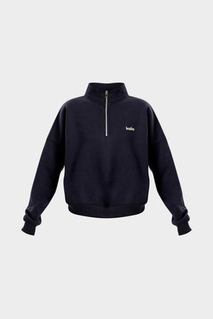 Kaiia Chrome Logo Oversized Quarter Zip Sweatshirt Navy