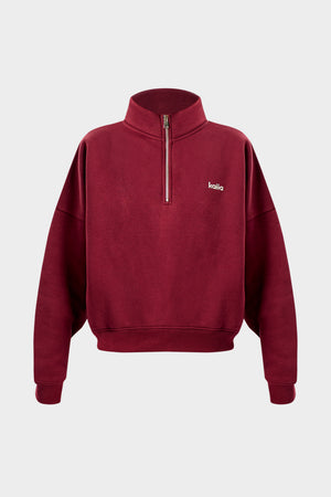 Kaiia Chrome Logo Oversized Quarter Zip Sweatshirt Burgundy