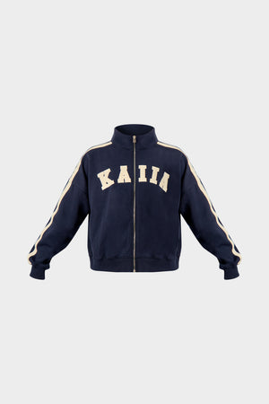 Kaiia Sport Stripe Funnel Neck Zip Through Sweatshirt Navy & Cream
