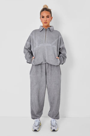 Half Zip Oversized Sweatshirt Co-ord Washed Grey