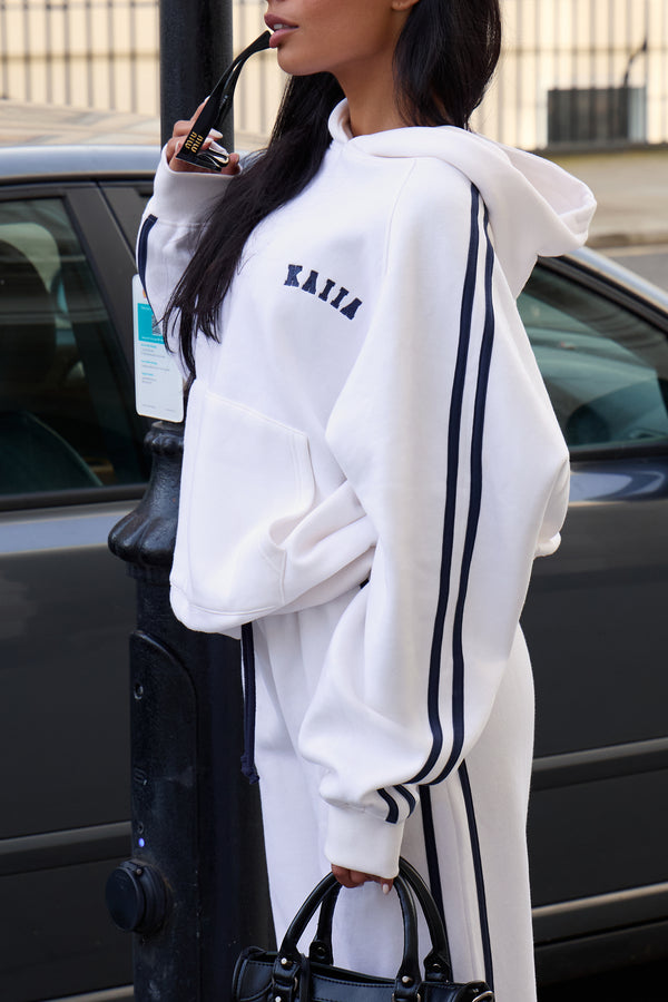 Kaiia Sport Side Stripe Oversized Hoodie Cream & Navy
