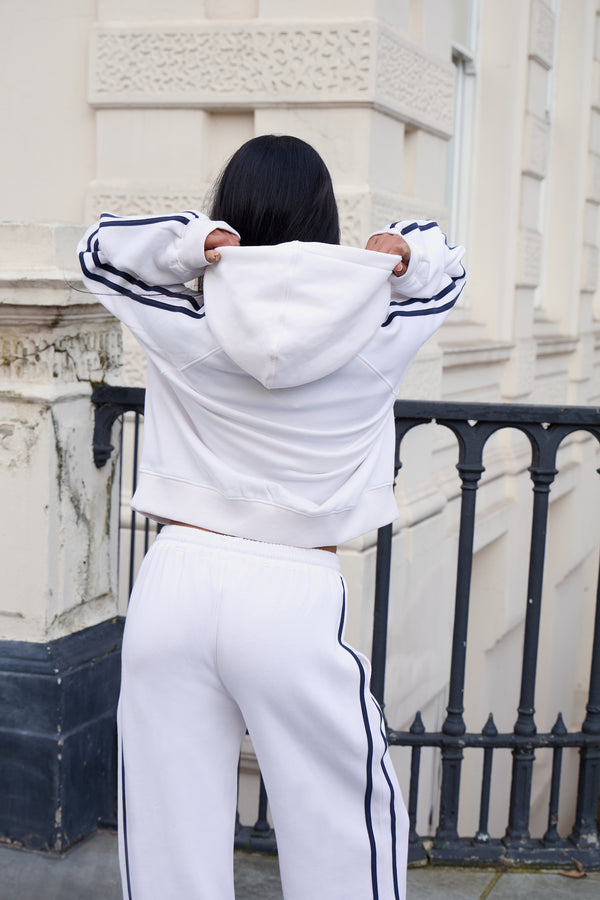 Kaiia Sport Side Stripe Oversized Hoodie Cream & Navy
