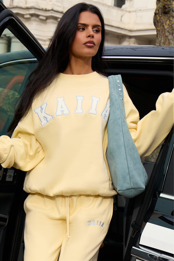 Kaiia Slogan Oversized Sweatshirt Lemon Frosting & Baby Blue