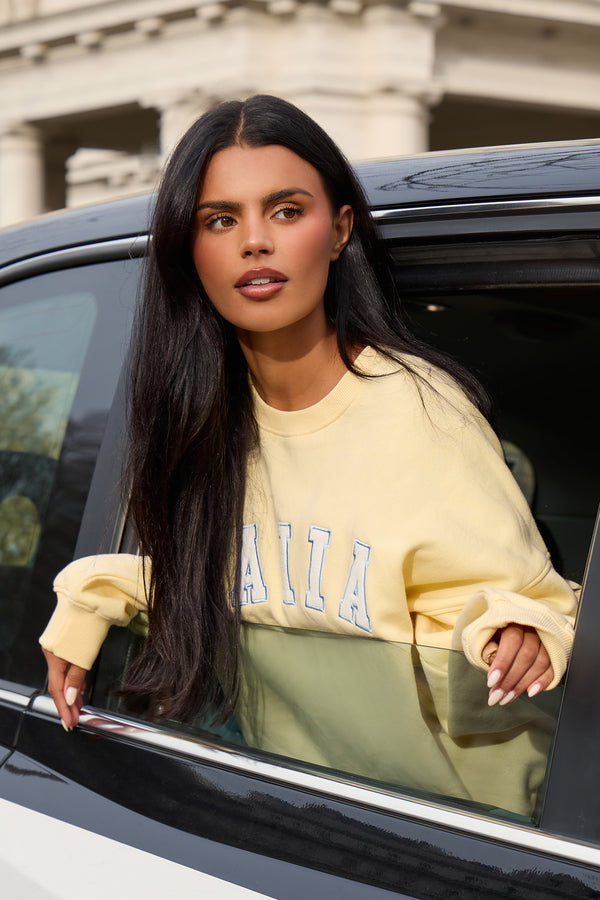 Kaiia Slogan Oversized Sweatshirt Lemon Frosting & Baby Blue