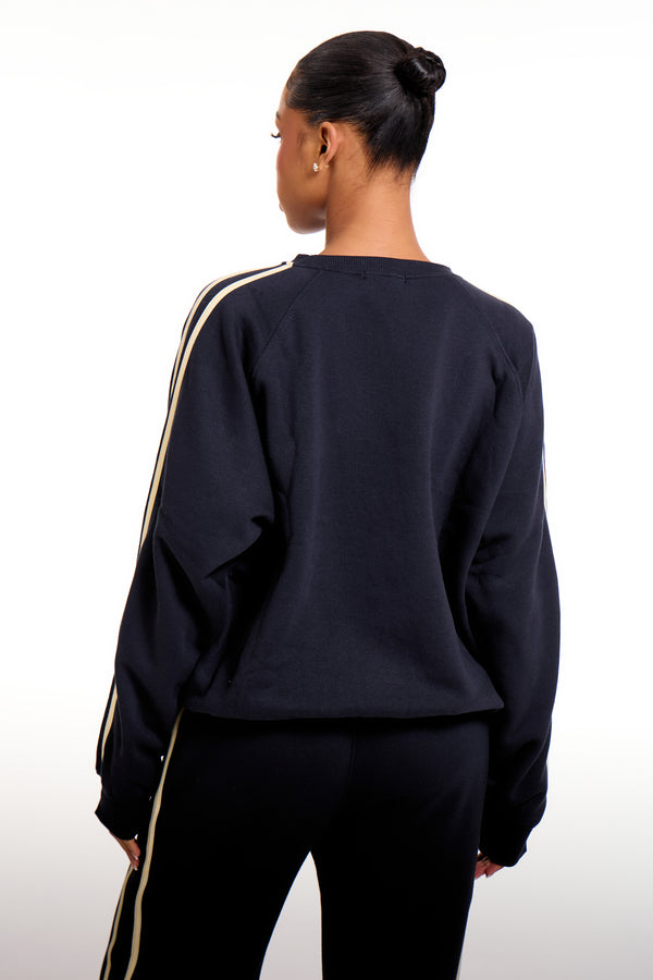Kaiia Slogan Sport Side Stripe Oversized Sweatshirt Ink Blue & Lemon