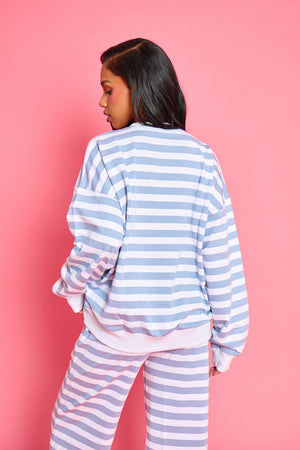 Kaiia Striped Oversized Sweatshirt Soft Blue & Grey Marl