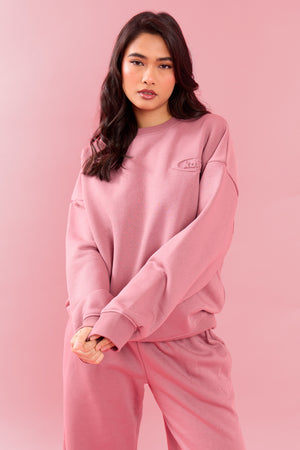 Kaiia Oval Embossed Oversized Sweatshirt Rose Latte