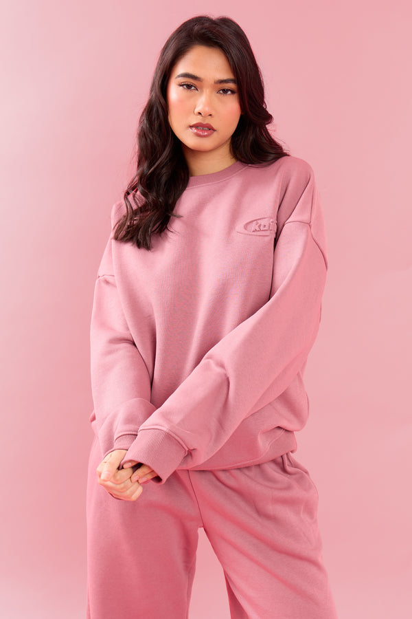 Kaiia Oval Embossed Oversized Sweatshirt Rose Latte
