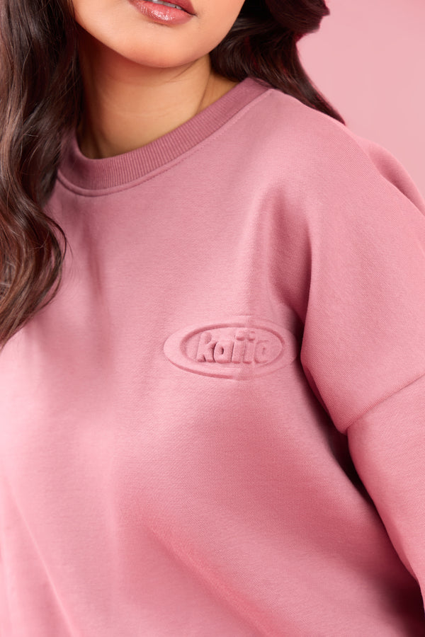 Kaiia Oval Embossed Oversized Sweatshirt Rose Latte