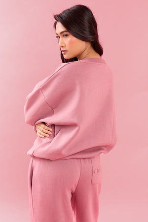 Kaiia Oval Embossed Oversized Sweatshirt Rose Latte