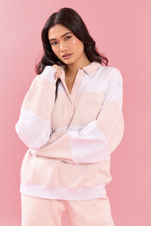 Kaiia Striped Oversized Rugby Sweatshirt Light Grey Marl & Pink Chai