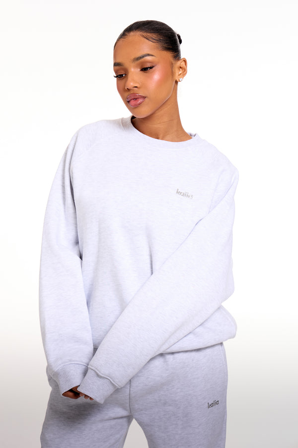 Kaiia Chrome Logo Oversized Sweatshirt Grey Melange