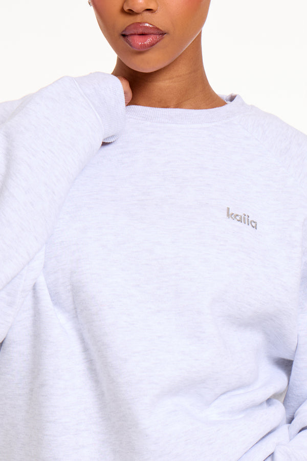 Kaiia Chrome Logo Oversized Sweatshirt Grey Melange