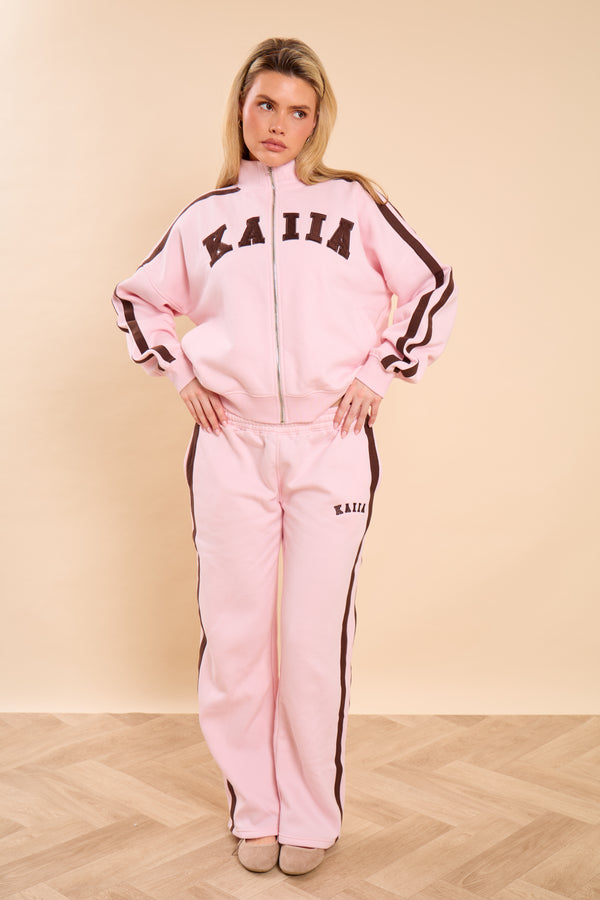 Kaiia Side Stripe Wide Leg Joggers Pink Sugar & Espresso