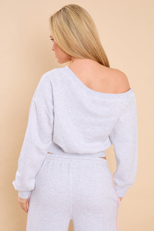 Kaiia Off the Shoulder Sweatshirt Light Grey Marl & Pink Sugar
