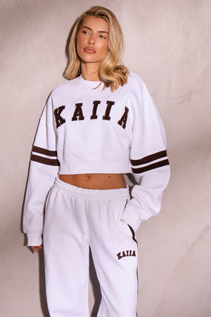 Kaiia Cropped Sweatshirt Off White & Brown
