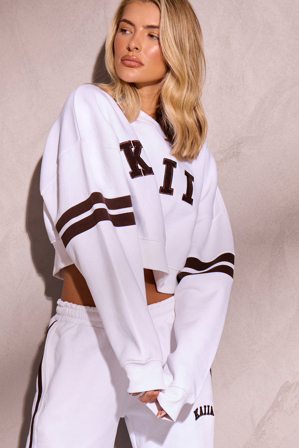 Kaiia Cropped Sweatshirt Off White & Brown