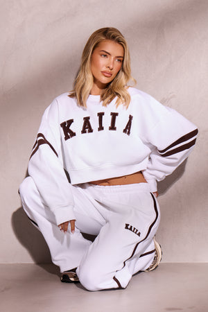 Kaiia Cropped Sweatshirt Off White & Brown