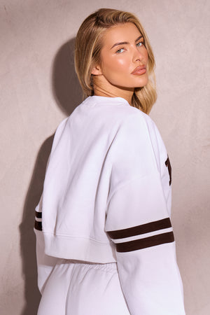 Kaiia Cropped Sweatshirt Off White & Brown