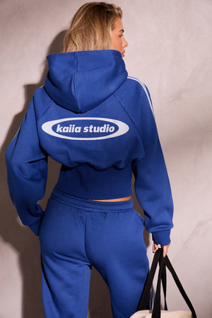 Kaiia Oval Logo Corset Zip Through Hoodie Victory Blue & Dusty Blue