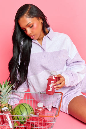 Kaiia Striped Oversized Rugby Sweatshirt Light Grey Marl & Lilac Marl