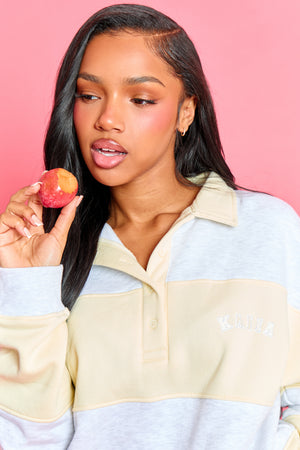 Kaiia Striped Oversized Rugby Sweatshirt Light Grey Marl & Lemon Frosting