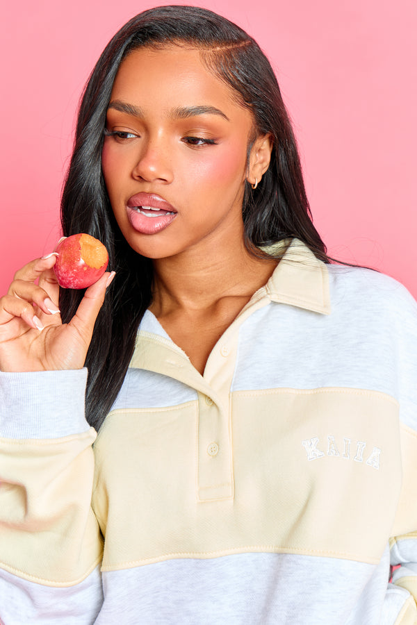 Kaiia Striped Oversized Rugby Sweatshirt Light Grey Marl & Lemon Frosting