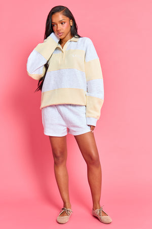 Kaiia Striped Oversized Rugby Sweatshirt Light Grey Marl & Lemon Frosting