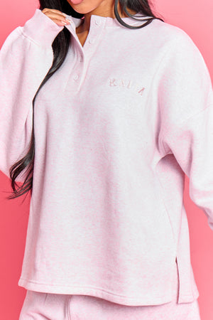 Kaiia Henley Style Button Up Sweatshirt Baby Pink Marl