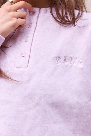 Kaiia Henley Style Button Up Sweatshirt Baby Pink Marl