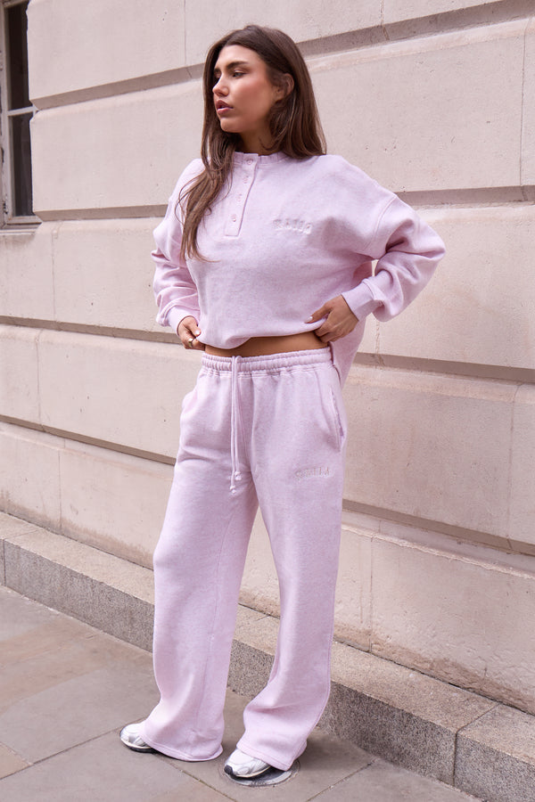 Kaiia Henley Style Button Up Sweatshirt Baby Pink Marl