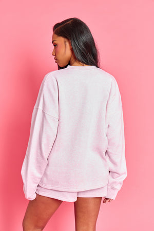 Kaiia Henley Style Button Up Sweatshirt Baby Pink Marl