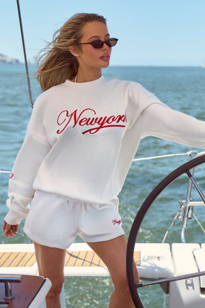 Kaiia New York Script Oversized Sweatshirt Vanilla Cheesecake