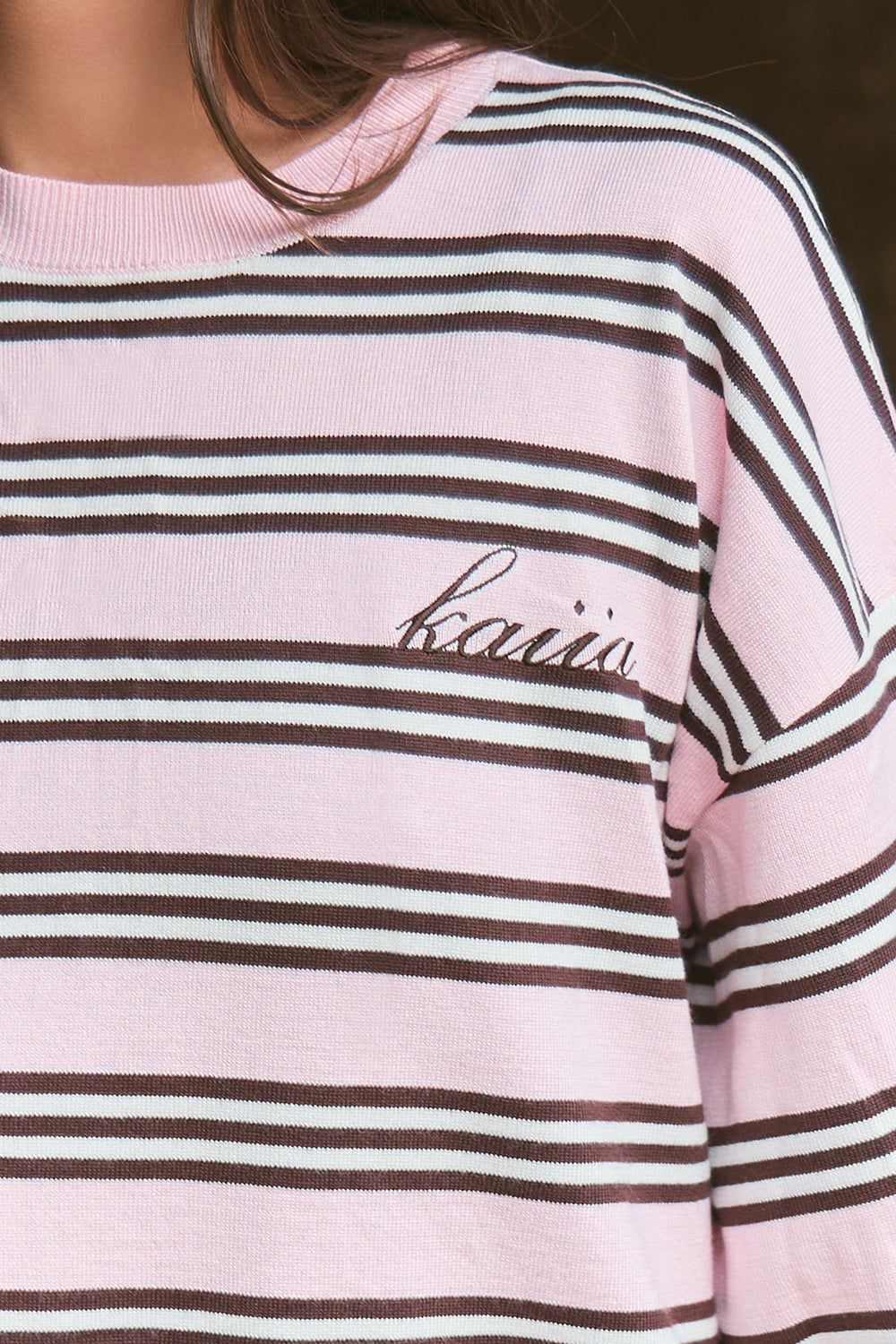Kaiia Knit Striped Oversized Sweatshirt Pink & Chocolate