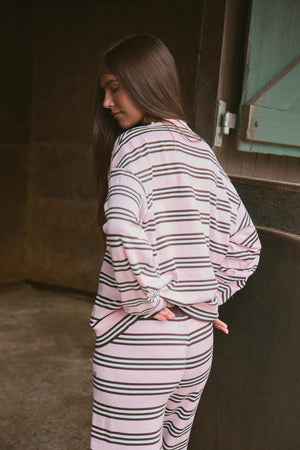 Kaiia Knit Striped Oversized Sweatshirt Pink & Chocolate