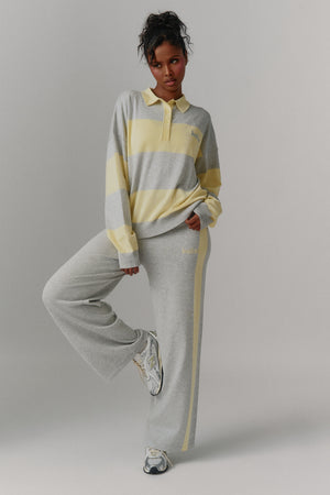 Kaiia Lightweight Knit Oversized Rugby Style Shirt Lemon & Grey Marl